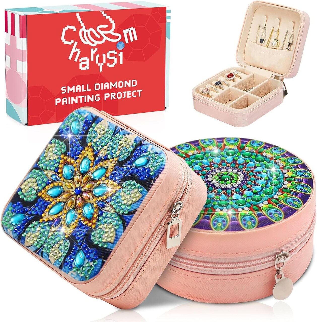 2PC Diamond Art Jewelry Boxes Kits for Adults with Painting Accessories Gem Tools Crystral dots Paint Craft for Girl Women Kids Teen Gifts Mandral Blue